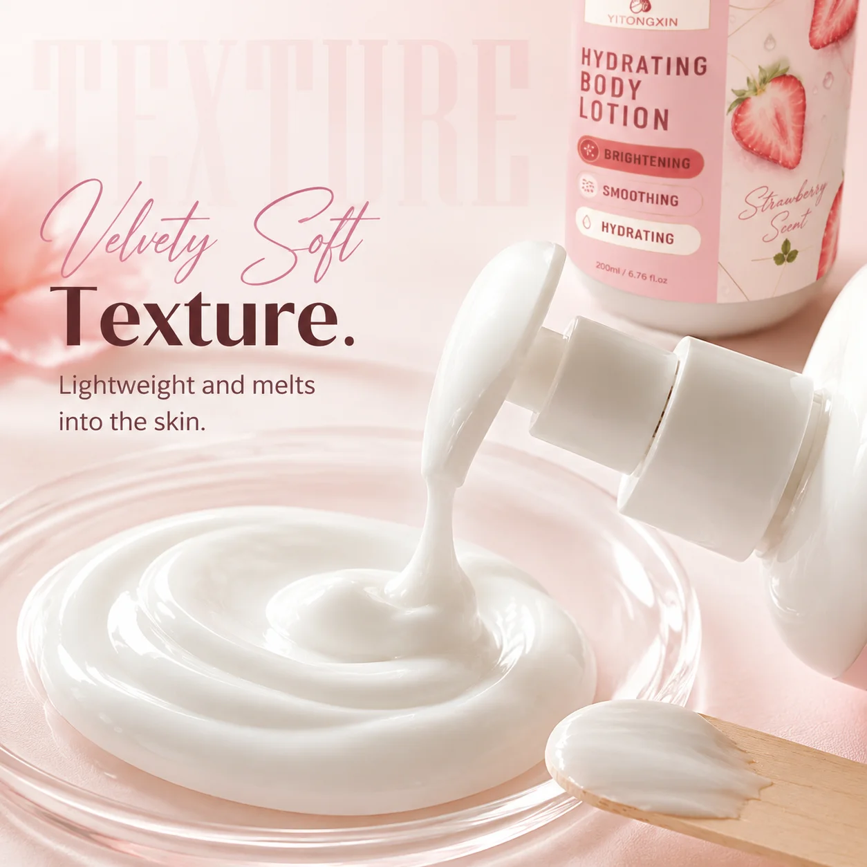Hydrating Body Lotion Strawberry Extract Niacinamide Brightening Smoothing Moisturizer for Dry Skin 200ml