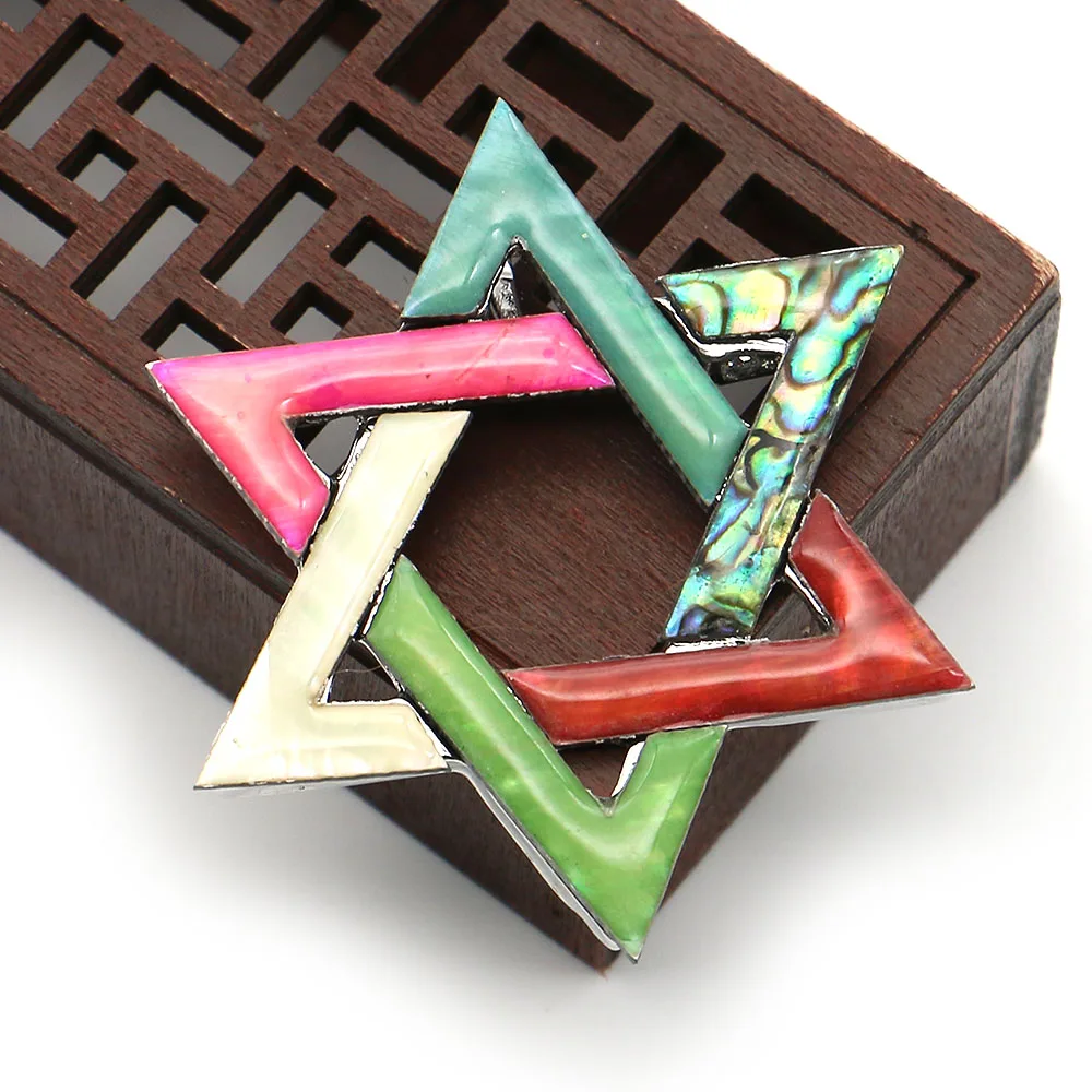 

Natural Abalone Shell Hexagram Shape Pendants Cut Out and Splicing Process Design Brooch Jewelry 1 Pc For Fashionistas' Outfits
