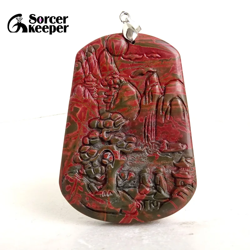 Wholesale Hand Carving Scenery Crystal Natural Picasso Jasper Stone Pendant DIY Men Women Necklace For Jewelry Making 1Pcs BG361