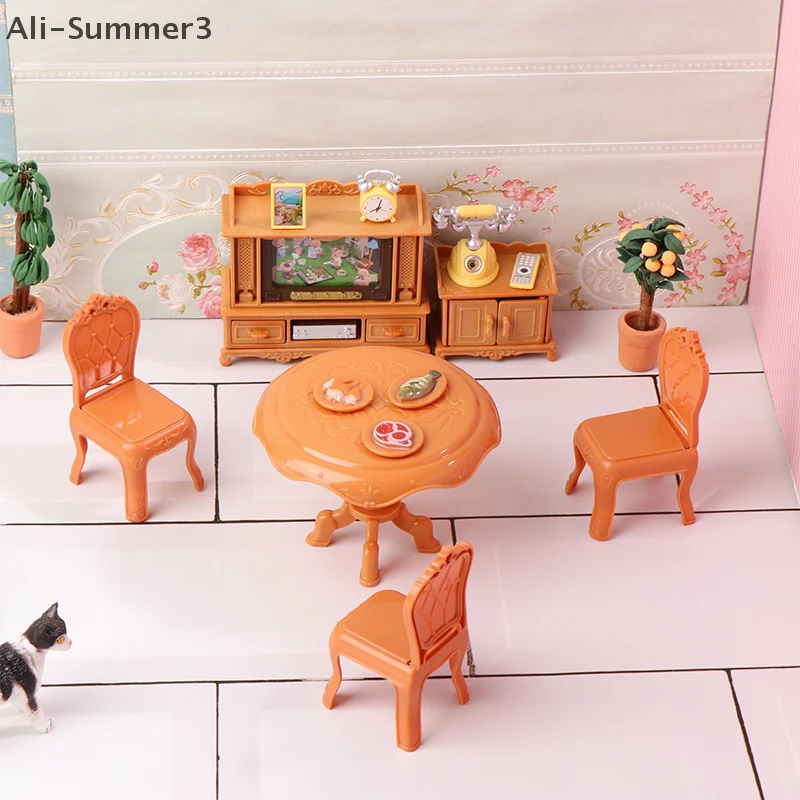 1:12 Miniaturowy zestaw mebli do domku dla lalek: stół jadalny, krzesło, sofa, stolik do herbaty, szafka RTV, model mebli dla lalek, dekoracja, rekwizyt do mikro-scen, zabawka