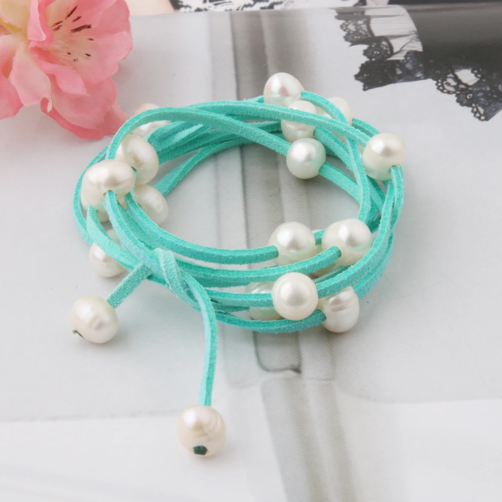 Bracelets Natural Freshwater Pearl Charm Fashion Korean Velvet Wrapped Pearl Multi-layer Bracelet and Necklace