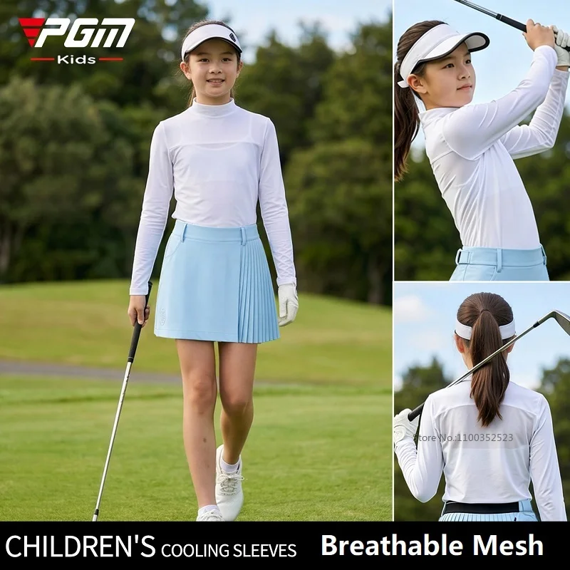 PGM Boys Girls Golf Shirts Sun Protection Children Long Sleeve Ice Silk Tops Stand Collar Anti-UV Shirt Breathable Quick Dry Tee