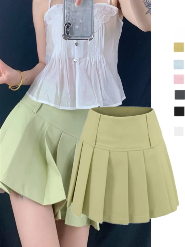 

American Sweet And Spicy High Waist A-Line Skirt College Sle Pleated f Skirt Slimming Wide Waist Double Bule Design