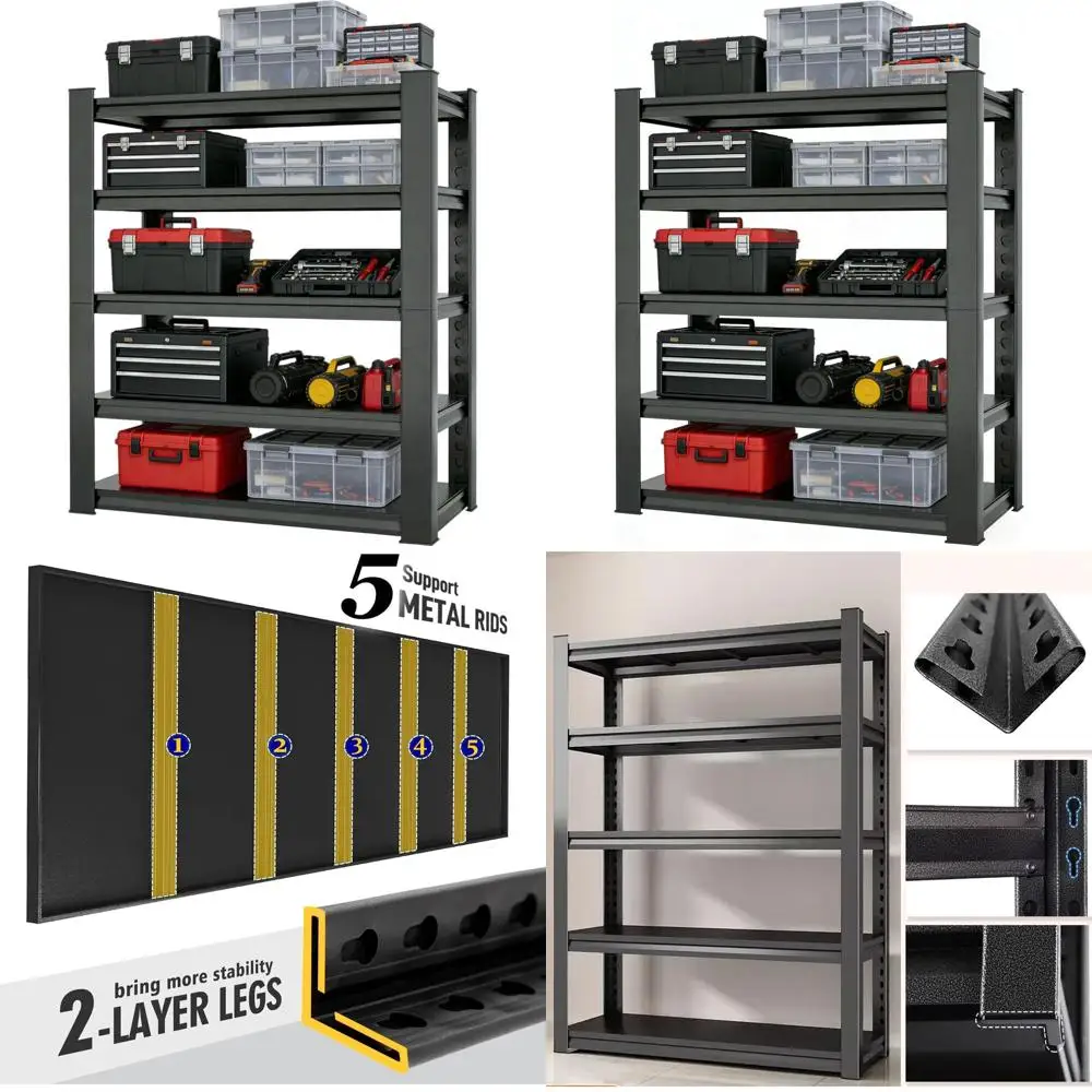 

Металлическая стеллажная система для тяжелых условий эксплуатации, 5 полок, 72x40x18 дюймов, грузоподъемность 2000 фунтов, черная