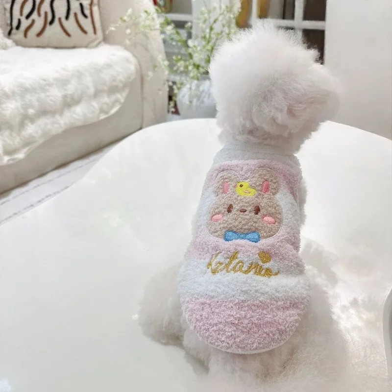 

Cute Winter Warm Rabbit Pet Clothes Bunny Striped Two Legged Clothes Plush Coat Teddy Bear Cat Puppy Clothes for Small Dogs