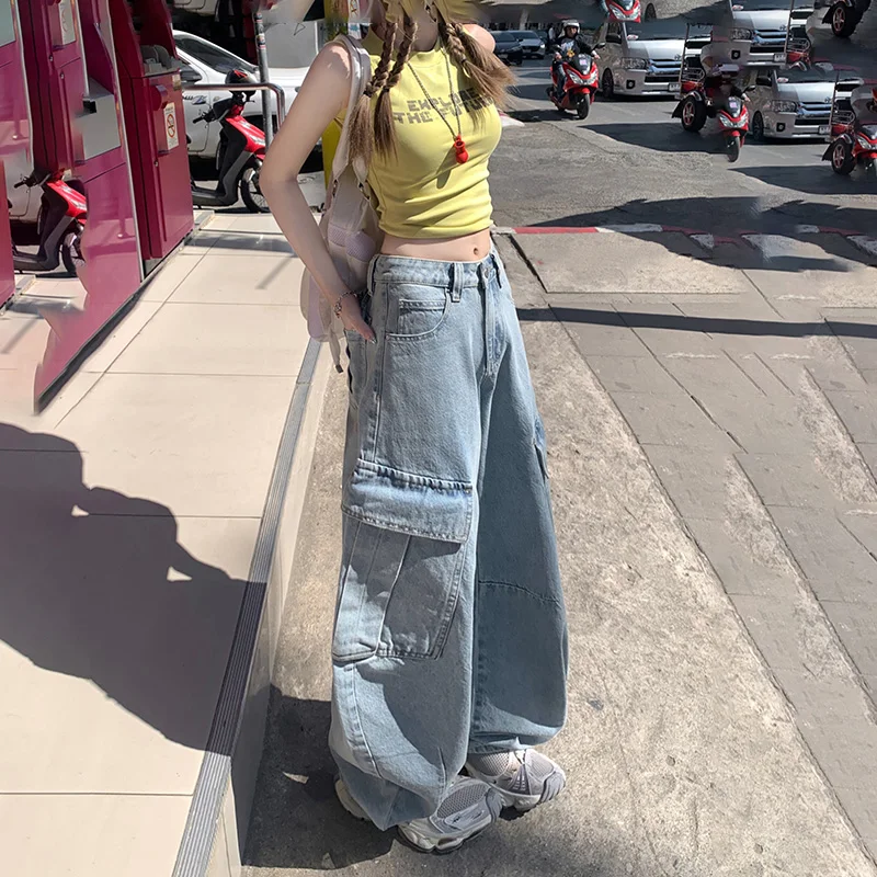 KSTUNผู้หญิงCargoกางเกงยีนส์ขากว้างหลวมDenimกางเกงBaggy Streetwear Vintageผู้หญิงกางเกงยีนส์อเนกประสงค์ความยาวเต็มกางเกง 2025