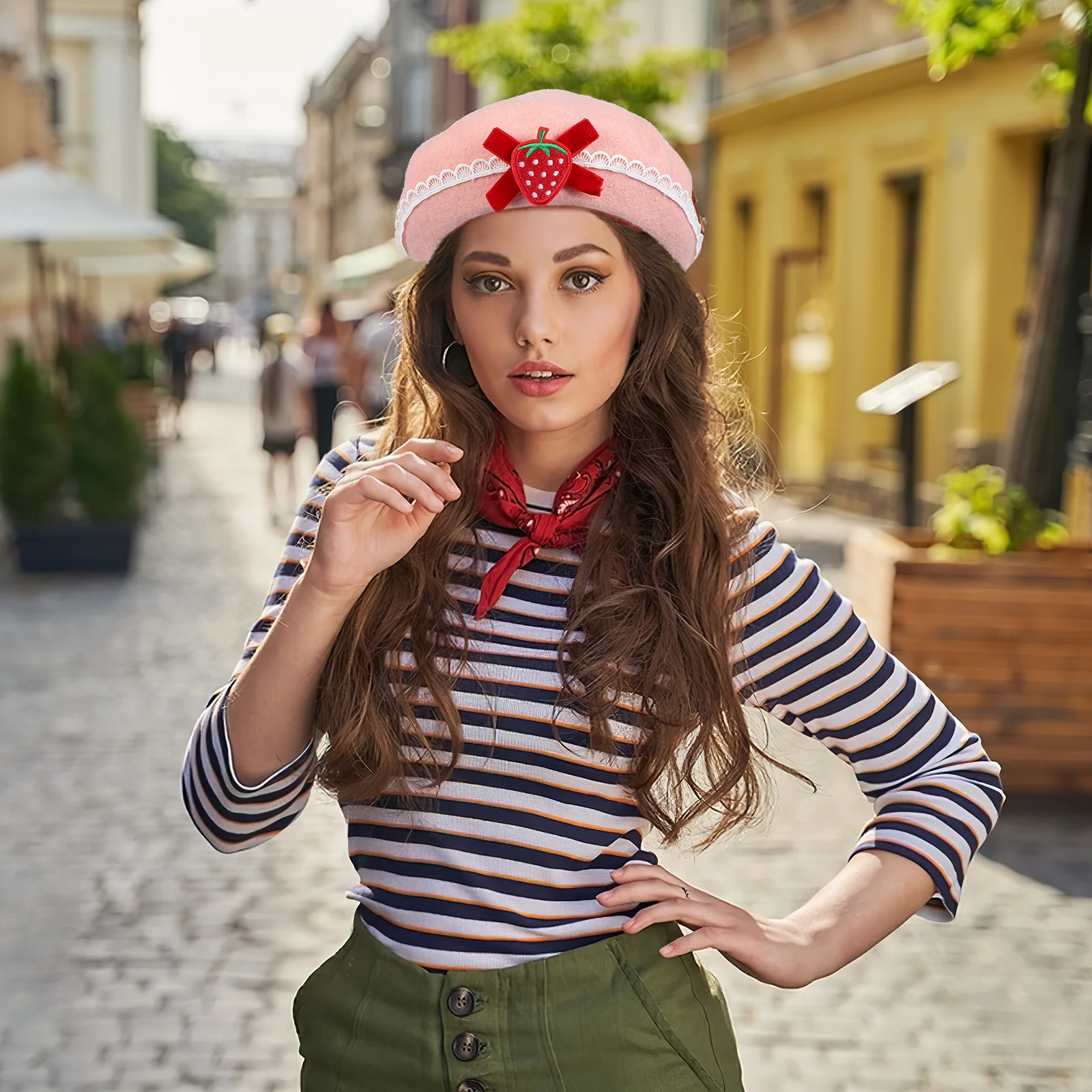 

1Pcs Sweet Bowknot Wool Beret Women Warm Fashion Hat Outdoor Clothing Accessory Fashion Hat Female Berets