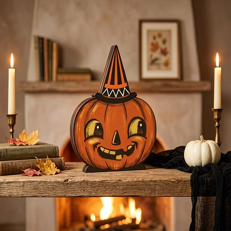 Halloween-Innendekoration, Vintage-Holzblöcke zur Regaldekoration, Einweihungsgeschenke – Detail 4