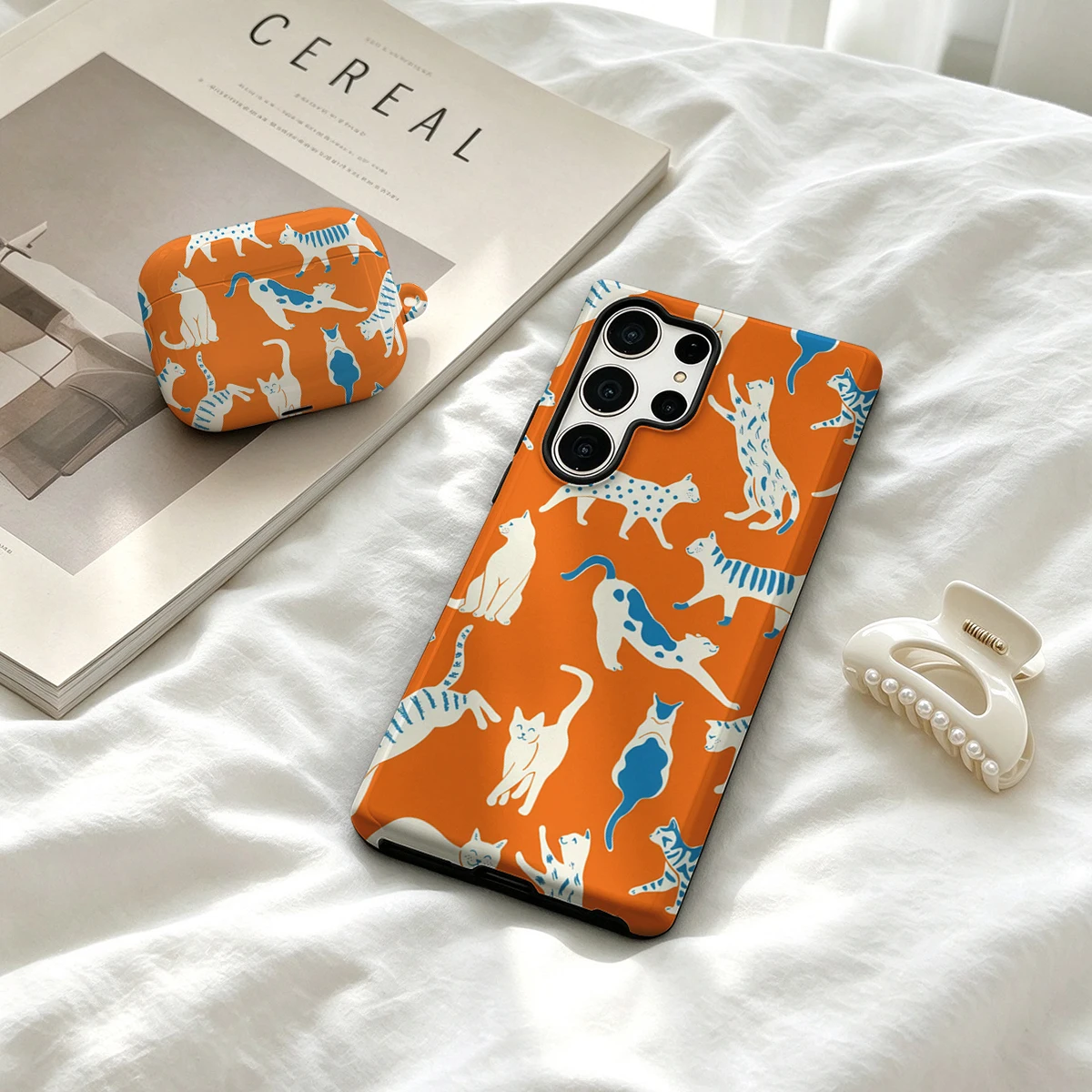 Orange White Cat Phone Case For Samsung Galaxy S26 S25 Ultra S24 S23 Ultra Plus Shockproof Double Layer Tough Back Cover