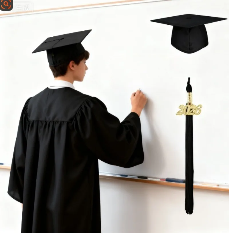 

New American Style Graduation Gown Set – Woven Bachelor Robe for Adults, University Degree Cap and Gown Outfit