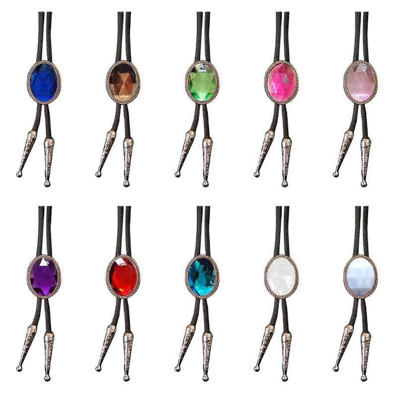 Punk Western Cowboy Bolo Tie Diamond Stone Necktie Necklace Costume Accessory Dropshipping