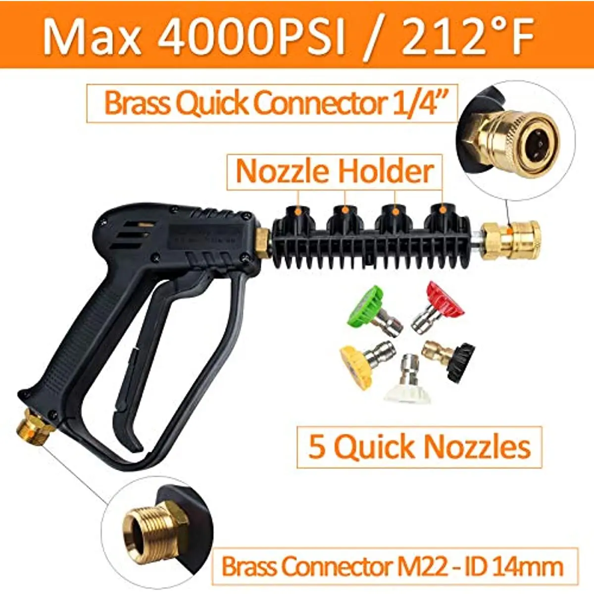 مسدس رش لغسالة الضغط العالي 4000 رطل لكل بوصة مربعة مع تركيب مدخل M22-ID14mm، مسدس مياه نفاث بديل لغسالة الطاقة
