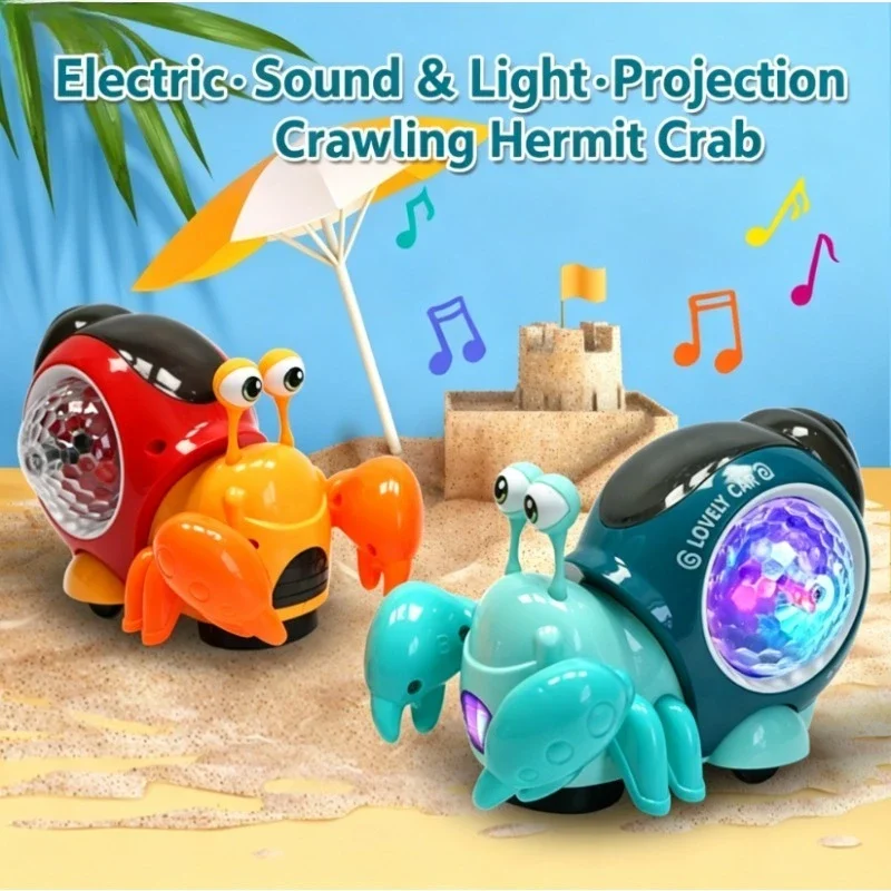 Cute Musical Hermit Crab Toy with LED Lights, Universal Wheel Auto Move, Fun Interactive Animal Toy