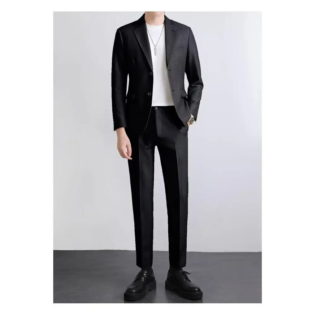 

Spring 2026 Men's Casual Suit Set Slim Fit Handsome Style Polyester Fiber Standard Edition Business Casual Double Breasted