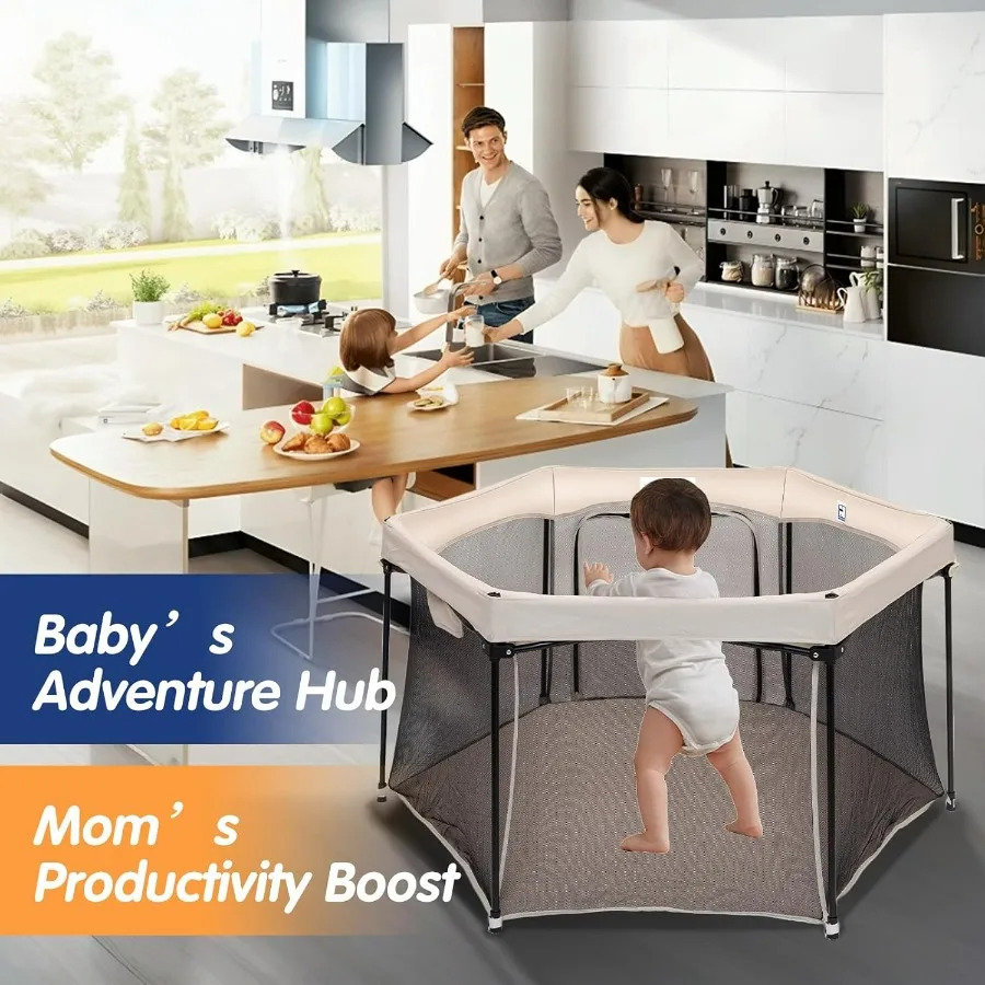 Box portatile per bambini da 53x53 pollici con pareti in rete traspirante per uso interno ed esterno Spazio di gioco sicuro chiuso per neonati e