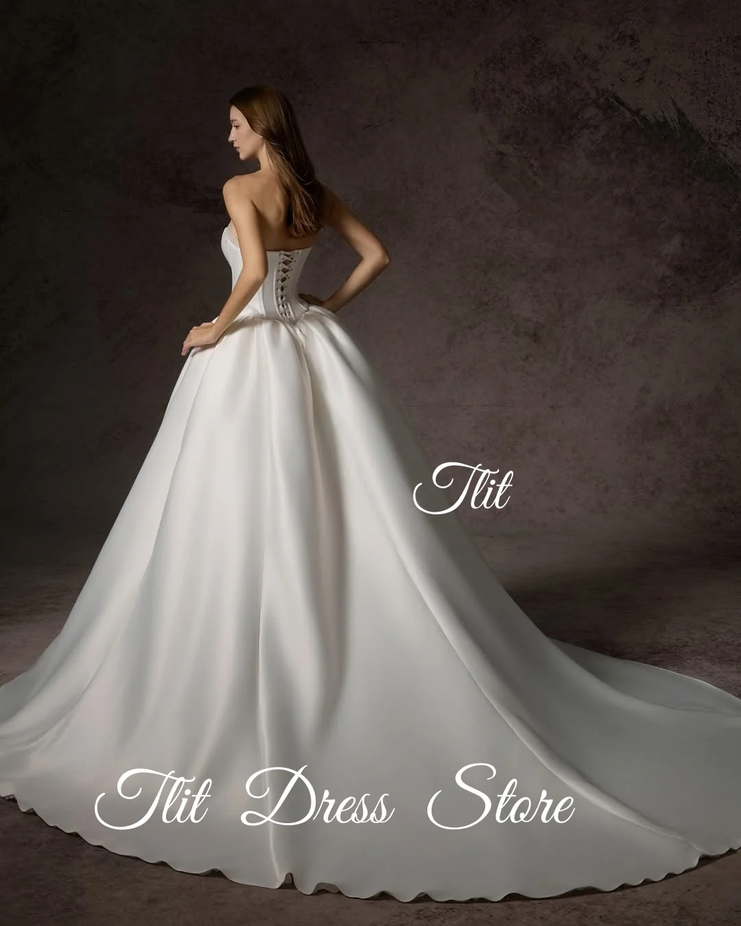 TLIT Vintage Ivory Silk Satin A-Line Wedding Dresses Customized Strapless Vestido de casamento Buttons Bridal Gowns 2026