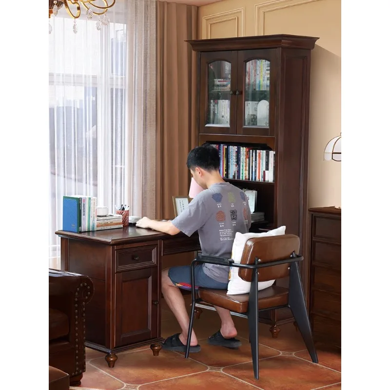 American country cedar wood all solid wood corner desk bookcase integrated combination small apartment bedroom corner computer d