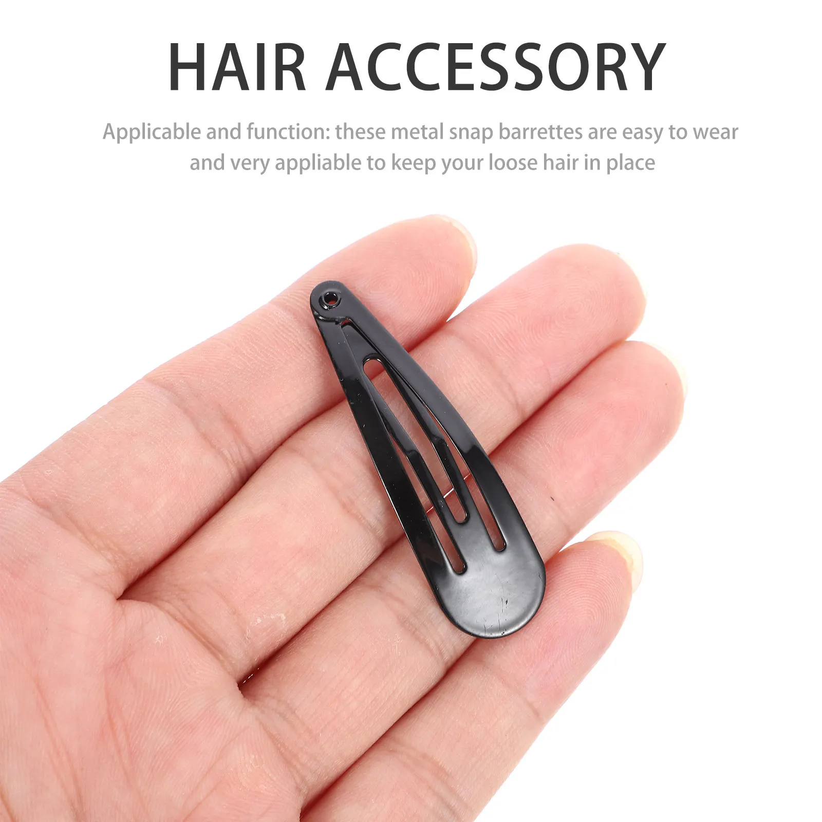 50Pack Metal Hair Clips Snap Barrettes for Women Girls 6.5cm Black Shiny Finish Hold Flyaways Bangs Securely Hair Accessory