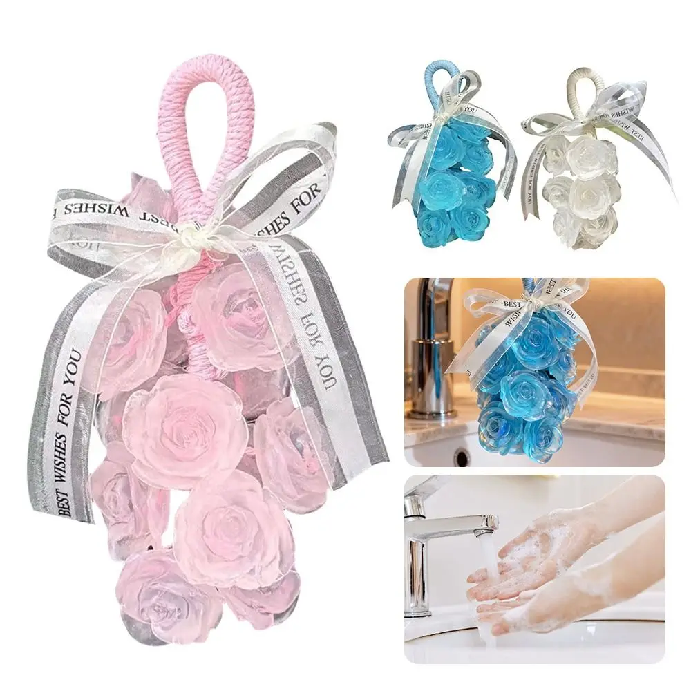 

Creative Transparent Crystal Rose Scented Soap Gentle Rich Foam Cleansing Soap Hanging Simulated Rose Cold Soap for Shower