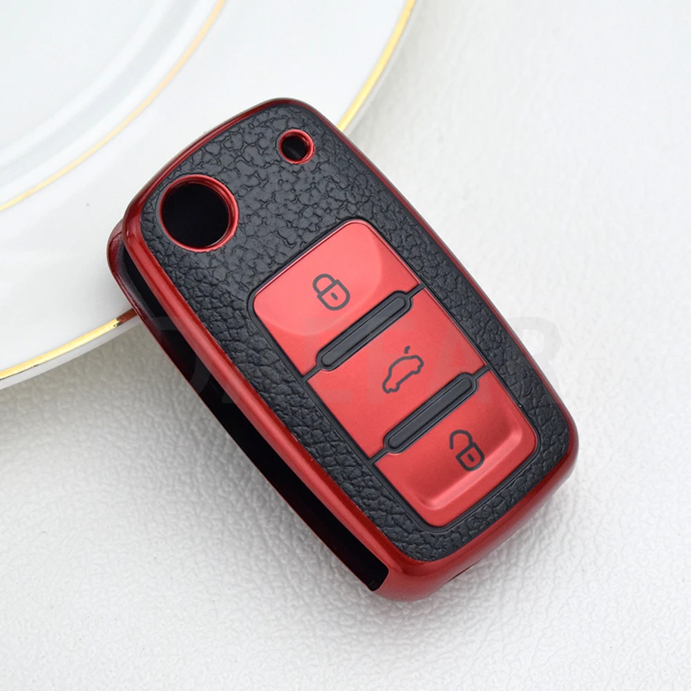 TPU Leather Car Key Cover Case for Volkswagen for VW Bora Polo Tiguan Jetta Passat B5 B6 B7 Golf Beetle for Skoda Octavia
