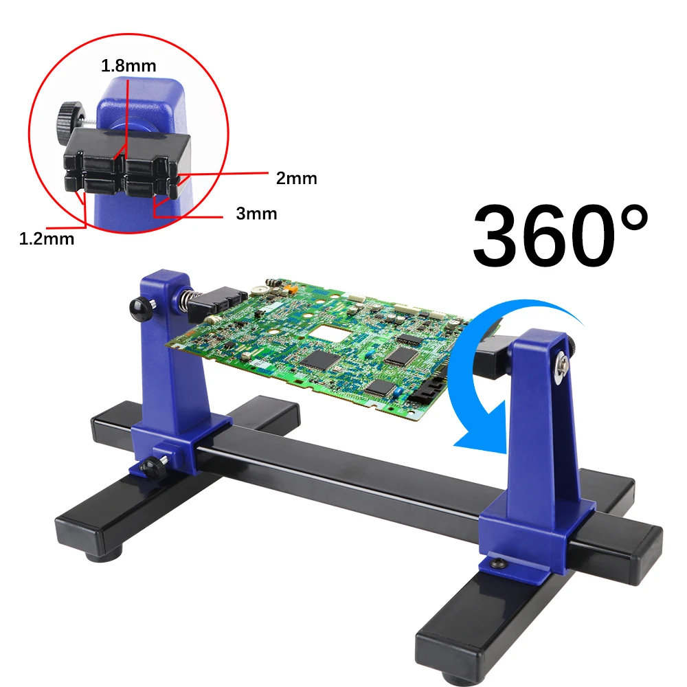 360 ° Rotation PCB Holder Jig Soldering Assembly Stand Printed Circuit Board 0-200mm Clamp Repair Tools Adjustable