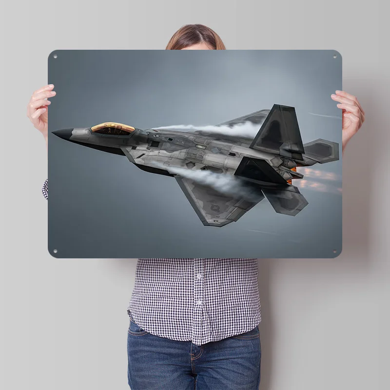 F-22 Raptor in Flight 3D Texture Metal Poster Customized Wall Art Tin Sign Gift for Mancave Interior Accessories Home Decor R