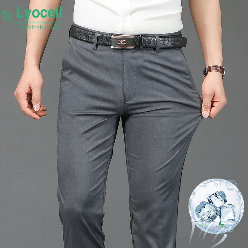Modal Lyocell Fabric Casual Pants Men's Summer Thin Straight Business Suit Trousers Soft Breathable Comfortable Male Clothes - view 2
