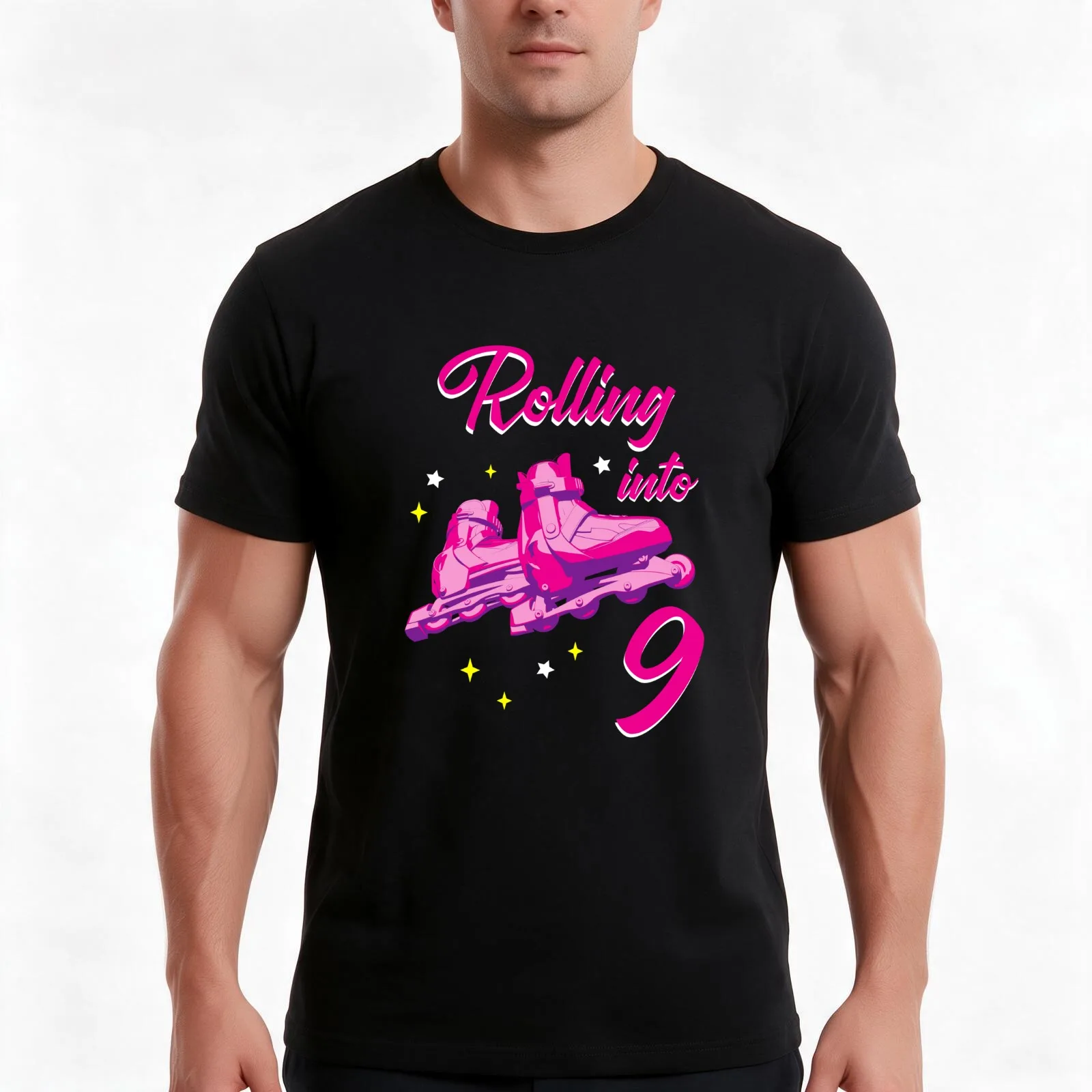 Roller Skating - 9th Birthday Girl T-Shirt, Summer Casual Cotton Tee, Oversized Streetwear Tops, Vintage Graphic Print