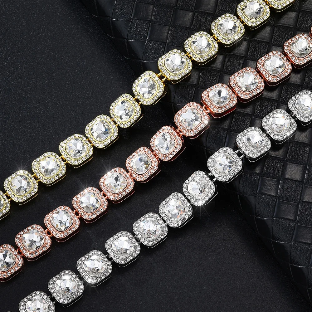 

Hip Hop 12MM Micro Pave Prong Cubic Zircon 1Row Alloy Tennis Chain Bracelet Necklace Bling Mens For Men Women Jewelry