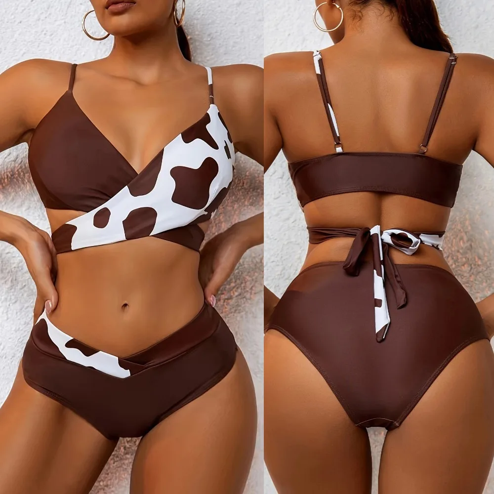 2026 Snake Print High Waisted Backless Two Piece Bikini Set Women Clean Girl Push Up Tummy Control Premium Swimwear Beachwears