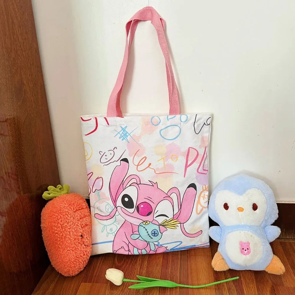 Stitch Cute Cartoon Canvas Bags Fashion Shoulder Bags Large Capacity Casual Satchel Student Schoolbag Handbag Portable Backpacks