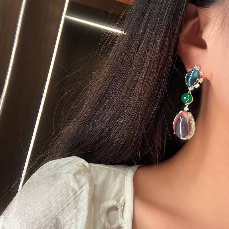 موضة جديدة البيضاوي قطرة الماء شكل أقراط مزاجه طويلة