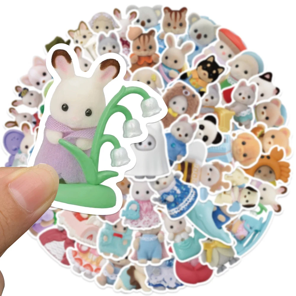 10/30/55pcs Kawaii Calico Critters Stickers for Laptop Scrapbook Waterproof Cartoon Graffiti Decals Cute Kids Sticker Toys Decor