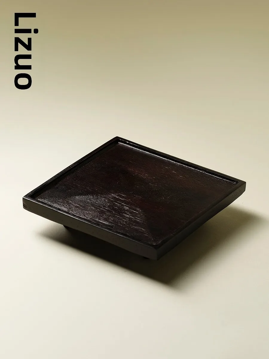 Bandeja de Té de Madera de Nogal Estilo Japonés Rizuo, Plato para Té Seco de Uso Doméstico Simple, Estilo Wabi Sabi, Bandeja de Madera Original, Soporte para Tetera
