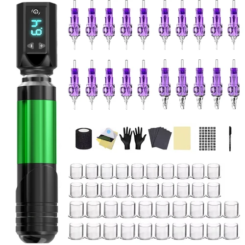 Imagen 2 del producto Kit de tatuaje LASTJUDG, Kit de pluma de tatuaje de aleación para maquillaje permanente, Kit de máquina de tatuaje, nuevo Kit de pistola de tatuaje inalámbrica verde