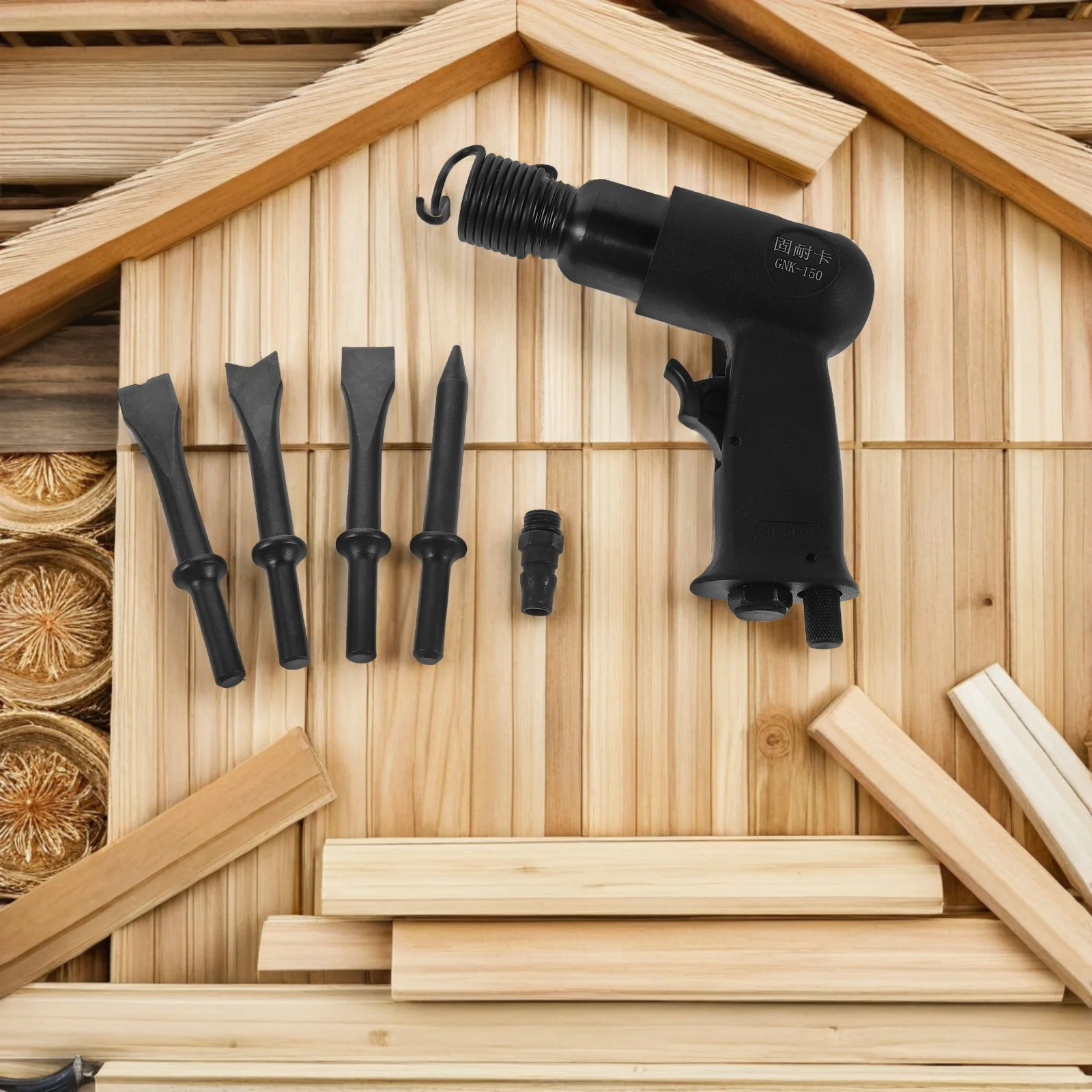 1 jeu de marteau pneumatique multifonctionnel de 150Mm, Kit de marteau à Air robuste pour l'élimination de la rouille, 4 ciseaux inclus, frein pneumatique