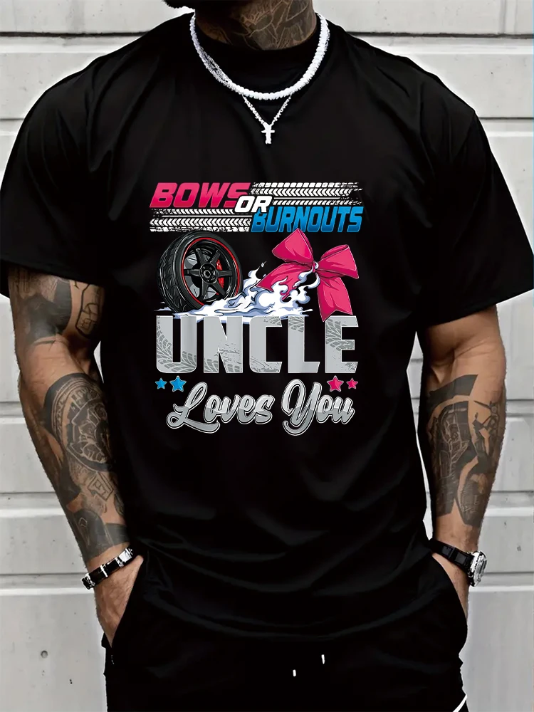 burnouts or bows gender reveal Party Announcement Mom T-Shirt,Men's T-shirt  Print Tee Tops Fashion Clothing