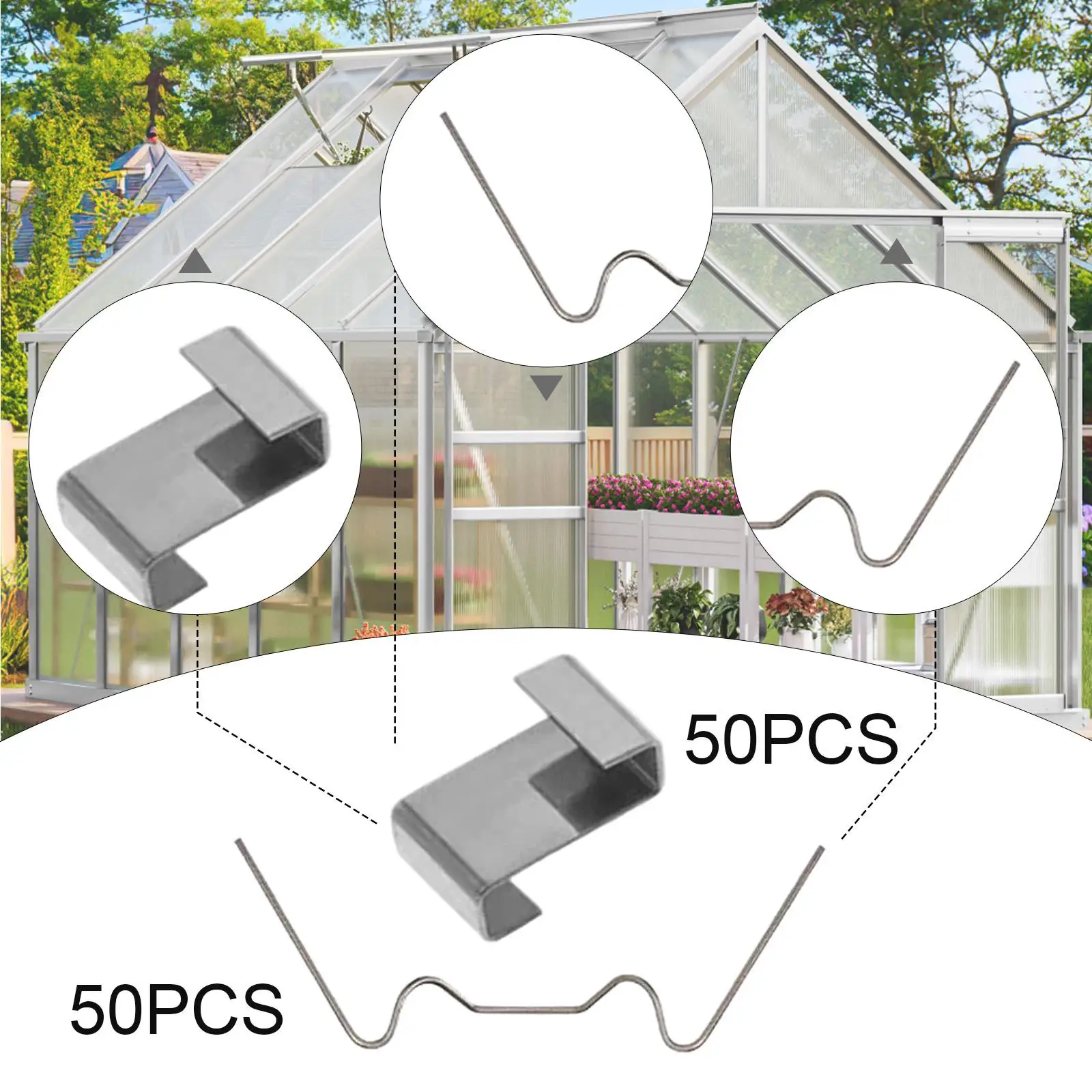100 Piezas de Clips para Invernadero, Clips de Acero Inoxidable para Colgar, Herramientas de Reparación, Clips Portátiles para Cristal de Invernadero para Jardín, Patio y Hogar