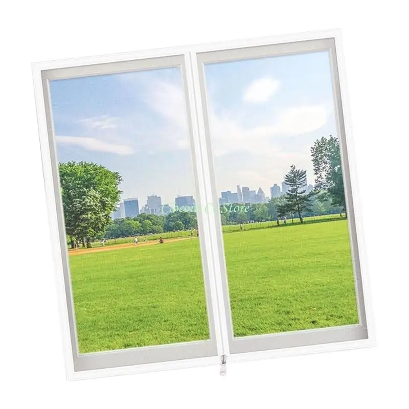 X90F Removable Mesh Window Screen 100 x 120 Adhesive Zippered Opening Netting Panel for Home and Daily Access