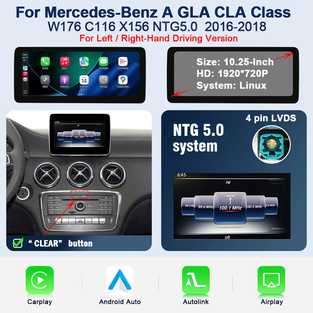 AUTOTOP 10.25" Android Auto autoradio voor Mercedes Benz A-Klasse W176 GLA X156 Carplay Multimedia GPS BT 1920*720P touchscreen