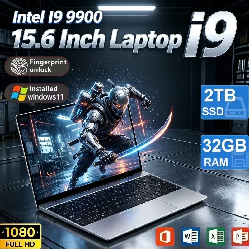 15.6 Inch Large Storage Notebook Intel Core I9 9900 32GB RAM 2TB SSD Win11 Laptop Store Mass Files For Game Office Daily Use