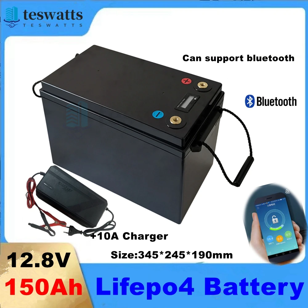 lifepo4 12.8v 12V 150AH lithium battery bluetooth BMS APP 12V 150Ah for boat Inverter Solar energy storage + 10A charger