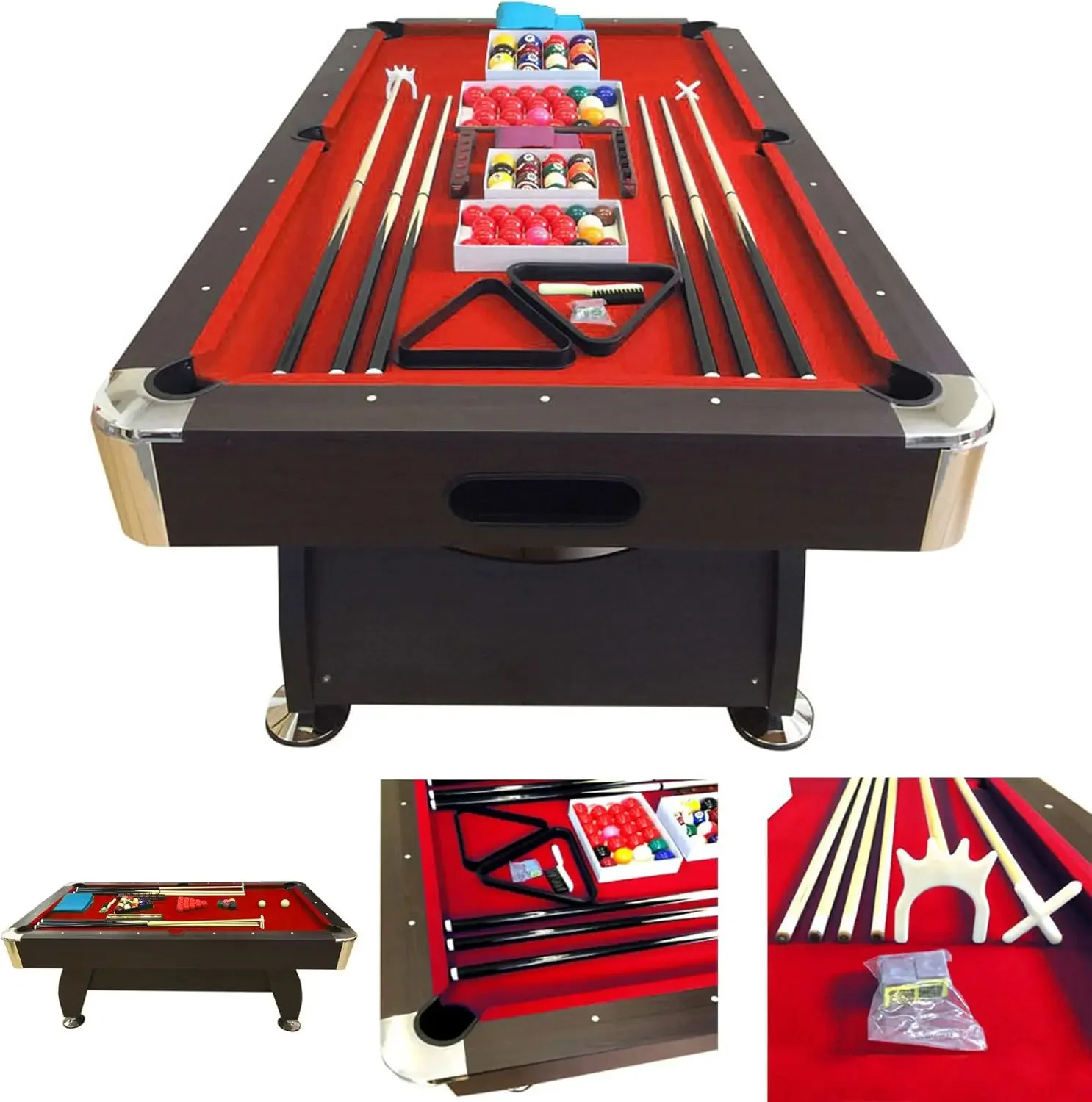 8' Feet Billiard Pool Table with Automatic Ball Return System on The Short Side Snooker Full Set Accessories Game mod. Vintage R