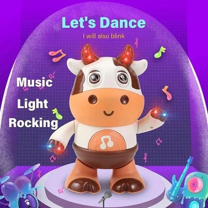 Juguetes musicales de vaca para bebé, juguete educativo interactivo para caminar con música y luces Led