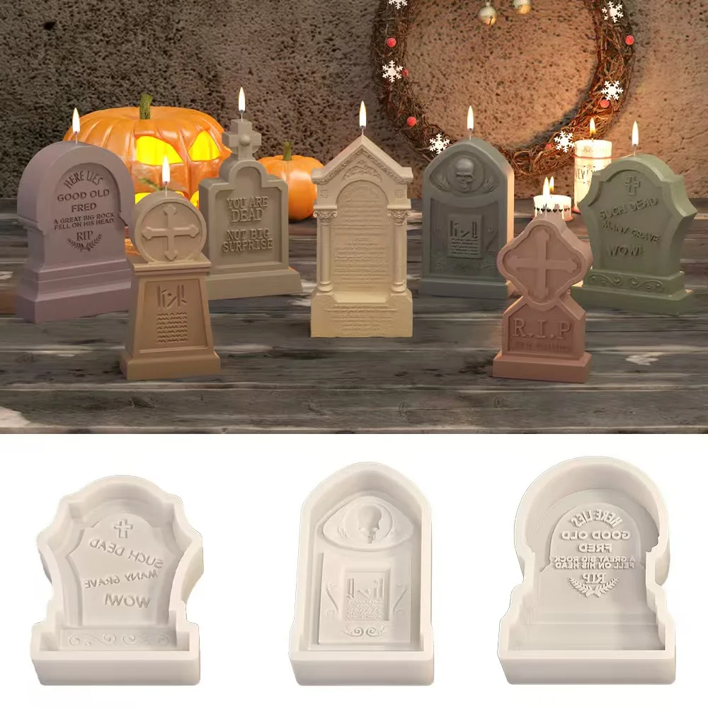 Skull Tombstone Aromatherapy Candle Silicone Mold DIY Cement Clay Gypsum Pouring Resin Mold Home Decoration Crafts Ornaments