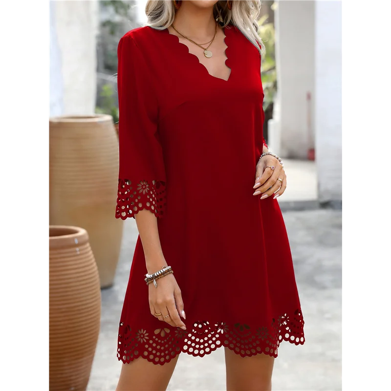 ASDS-Vestito maglietta casual da donna Abiti scampanati vuoti con maniche lunghe a 3/4 estive