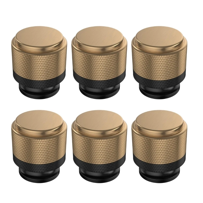 02DC Kitchen Cabinet Knob Single Hole Round Pull, Matte Black and Champagne Bronze Furniture Knob with Textured Grip for Drawers