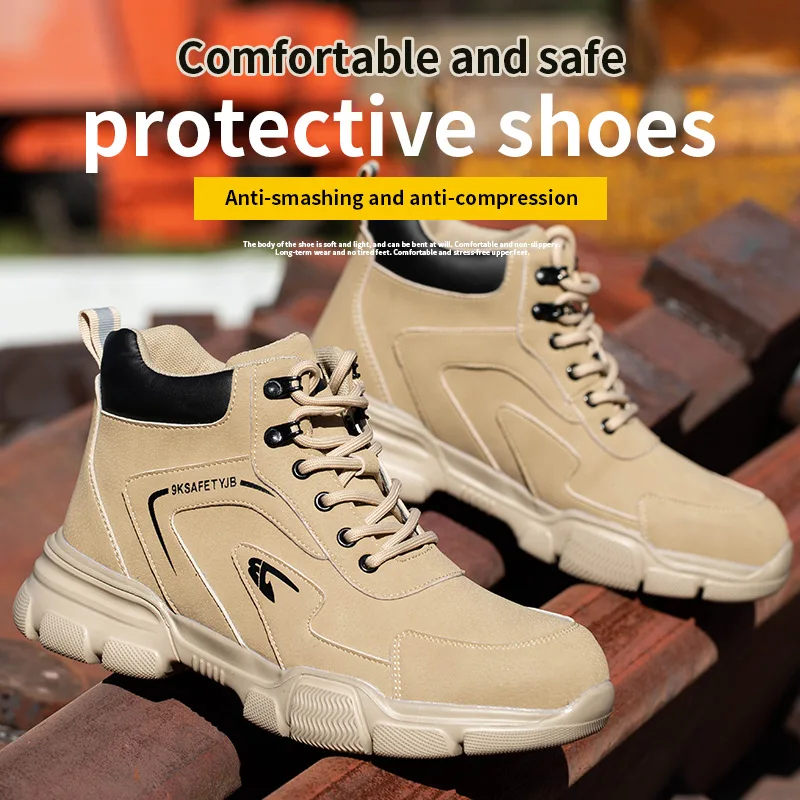 Work Boots Men Steel Toe Shoes Anti-smash Anti-Drop Safety Boots Puncture-Proof Protective Shoes Waterproof Indestructible Shoes