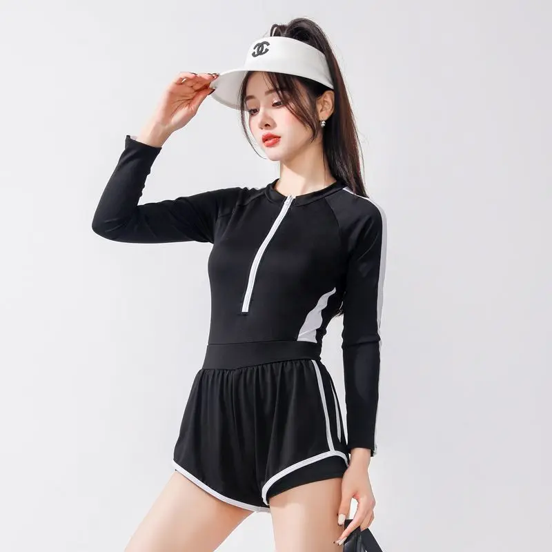 ชุดว่ายน้ำสปอร์ตผู้หญิงสไตล์ชายหาดชุดว่ายน้ำฤดูร้อนลำลองฮอตสวีทเท่ห์ทุกแมตช์เรียบง่ายความงามวันหยุดออลซังใหม่