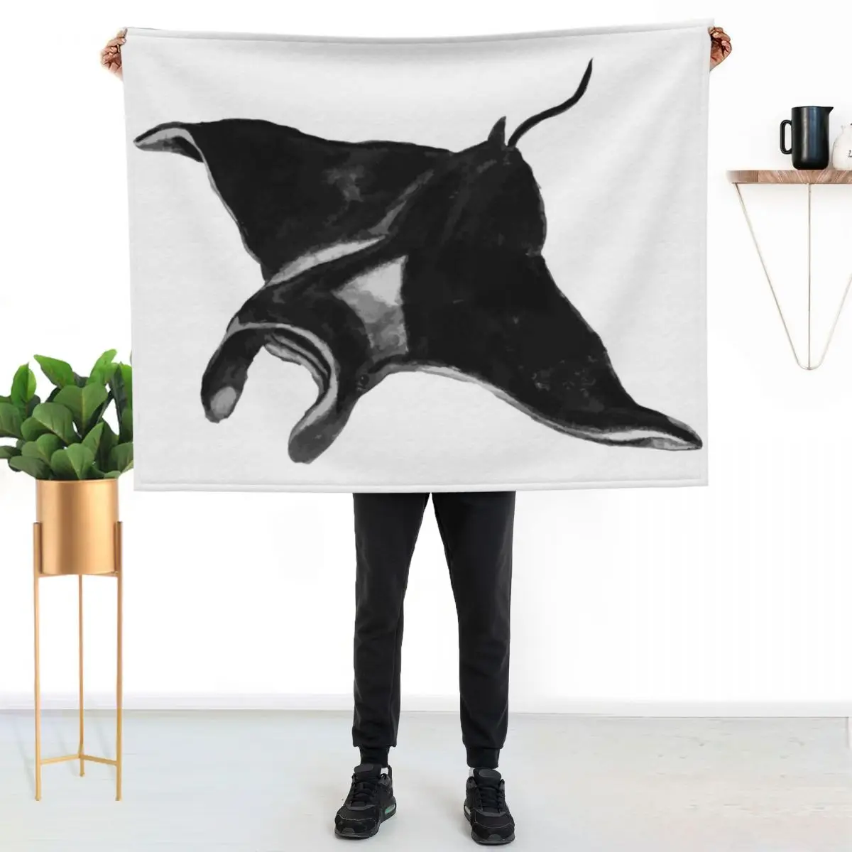 Manta Ray Drawing Throw Blanket Personalized Gift Sofas Travel Large Luxury Throw for winter Blankets